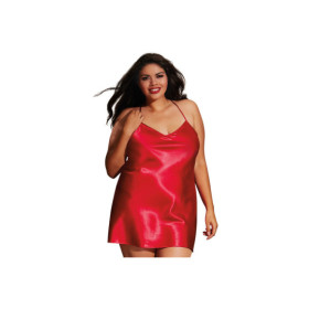 Nuisette grande taille rouge avec peignoir satinés 